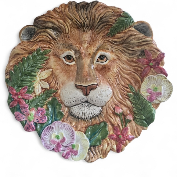 Fitz and Floyd Other - Fitz & Floyd Serengeti Lion Plate 11” Handcrafted Jungle Wildlife Floral Charger
